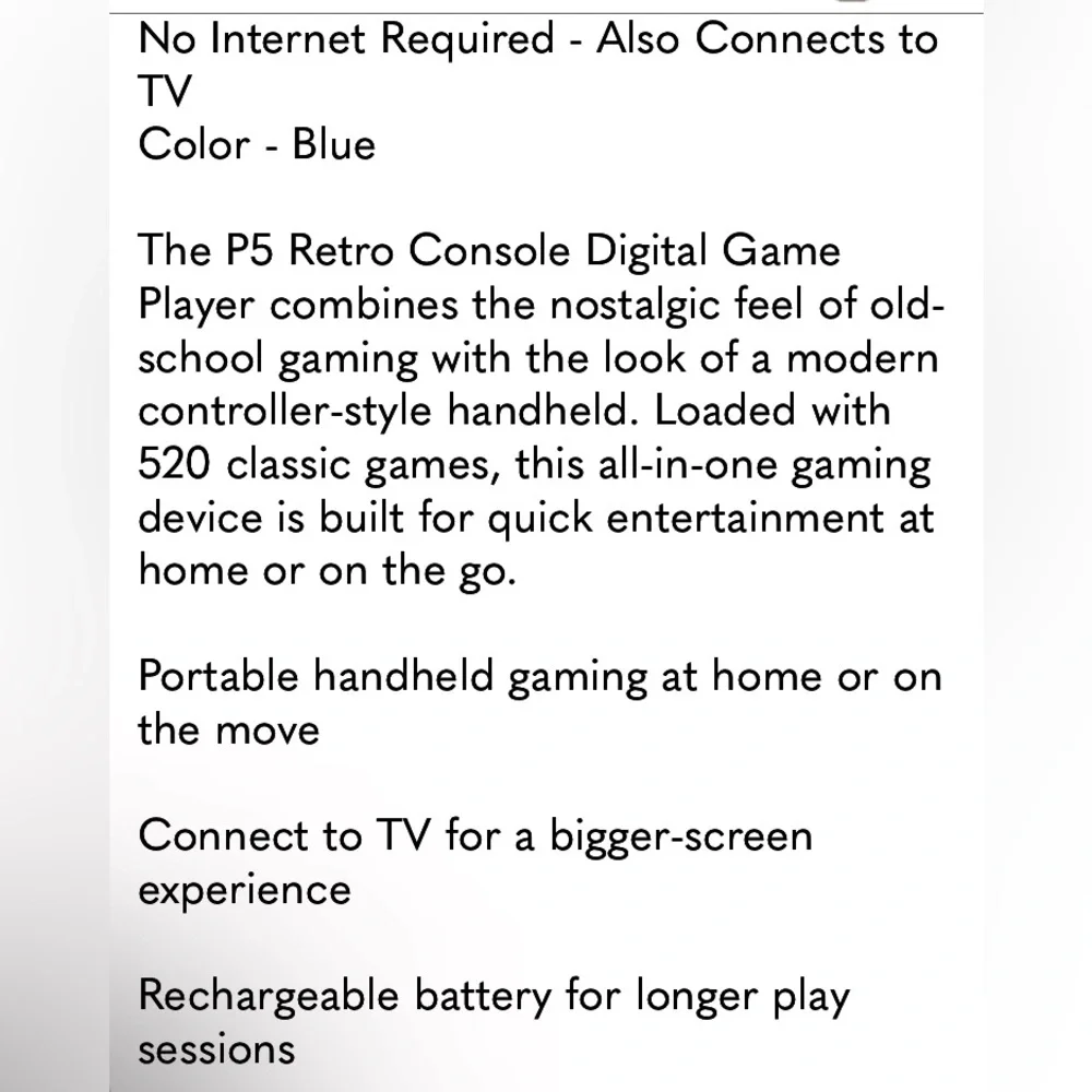 P5 Retro Blue Handheld Game Console Controller - 520 Built-In Classic Games $249